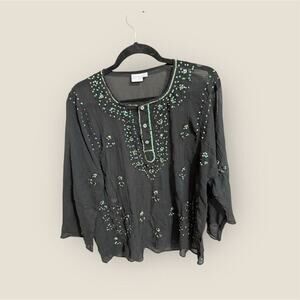 Sweet Lady embroidery with Iridescent sequins chiffon kurta/top L EUC